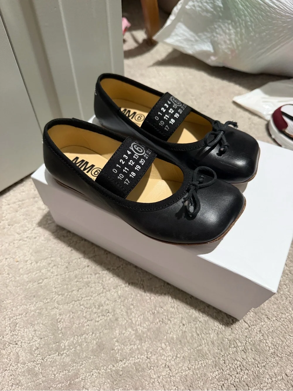 Maison Martin Margiela Black Kids Mary Jane Ballet Flats with Logo Strap